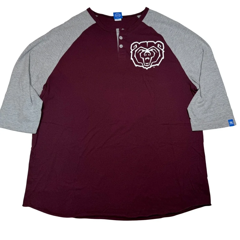 Adidas Originals Missouri State Bears Henley Shirt Mens XL Raglan Baseball Flaw